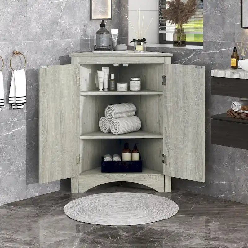 Triangle Bathroom Storage Cabinet with Adjustable Shelves,Freestanding Floor Cabinet