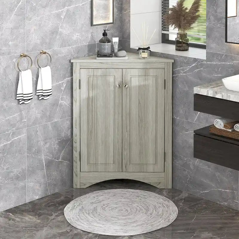 Triangle Bathroom Storage Cabinet with Adjustable Shelves,Freestanding Floor Cabinet