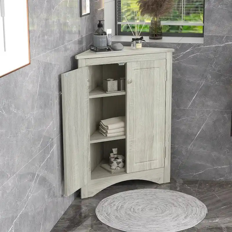 Triangle Bathroom Storage Cabinet with Adjustable Shelves,Freestanding Floor Cabinet