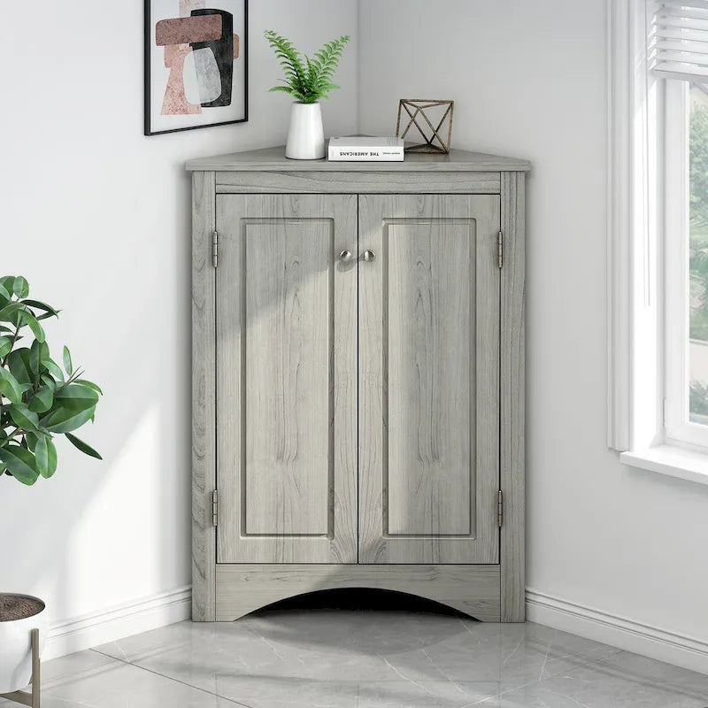 Triangle Bathroom Storage Cabinet with Adjustable Shelves,Freestanding Floor Cabinet