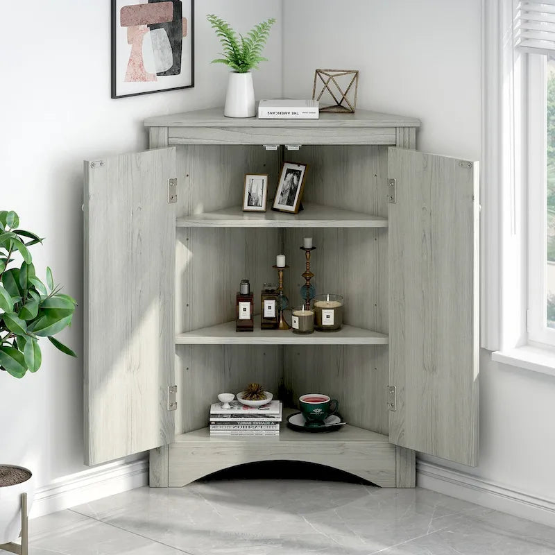Triangle Bathroom Storage Cabinet with Adjustable Shelves,Freestanding Floor Cabinet