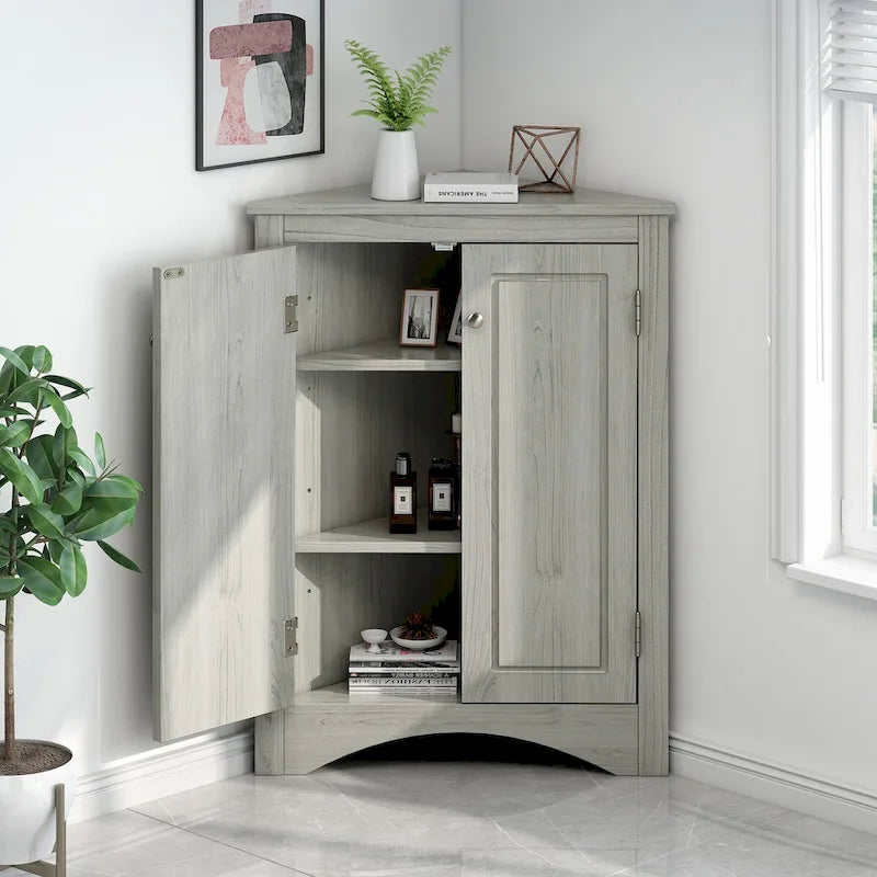 Triangle Bathroom Storage Cabinet with Adjustable Shelves,Freestanding Floor Cabinet