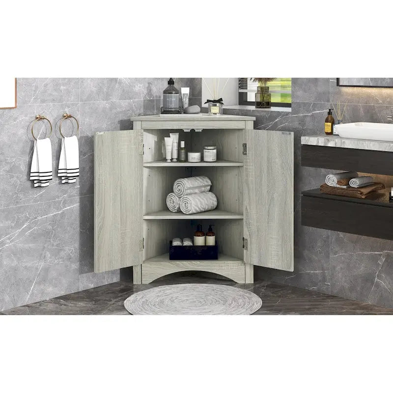 Triangle Bathroom Storage Cabinet with Adjustable Shelves,Freestanding Floor Cabinet