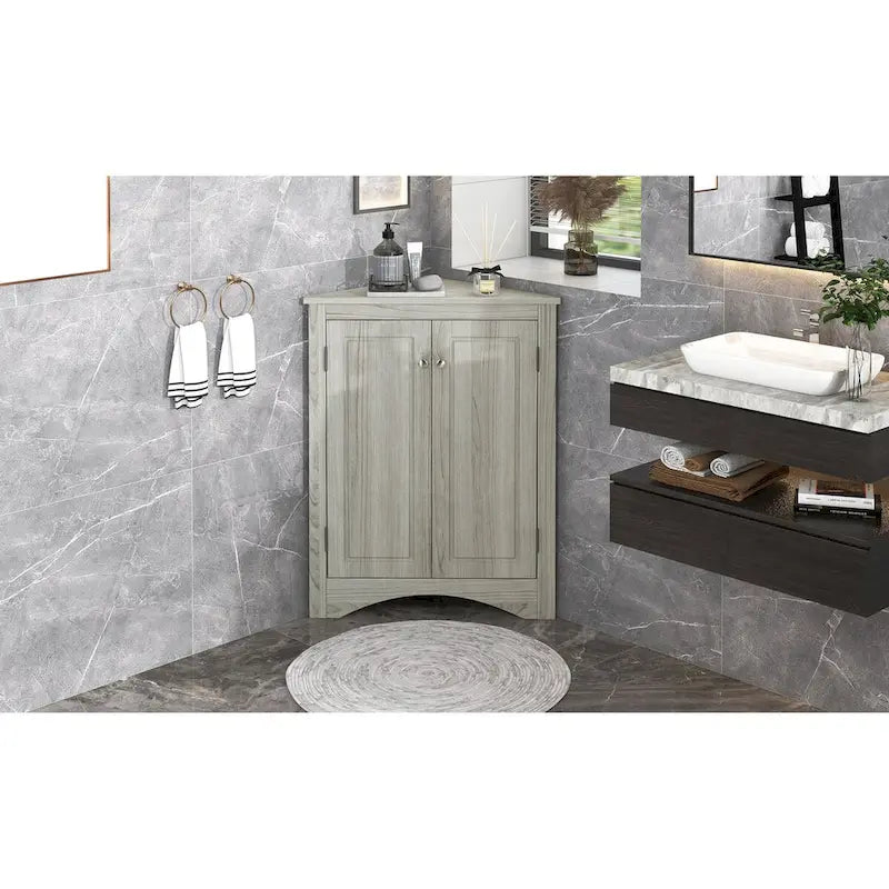 Triangle Bathroom Storage Cabinet with Adjustable Shelves,Freestanding Floor Cabinet
