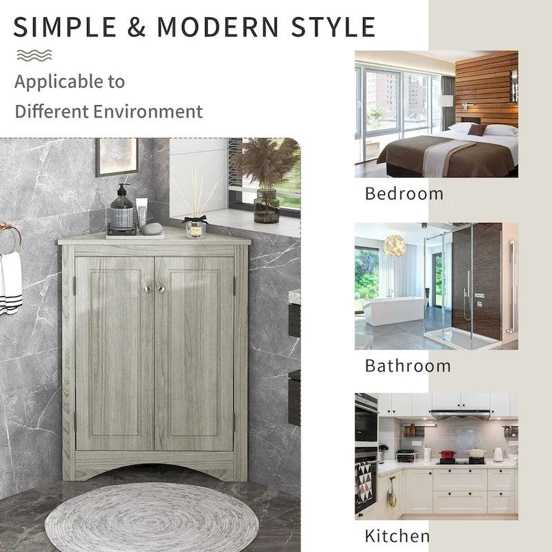 Triangle Bathroom Storage Cabinet with Adjustable Shelves,Freestanding Floor Cabinet