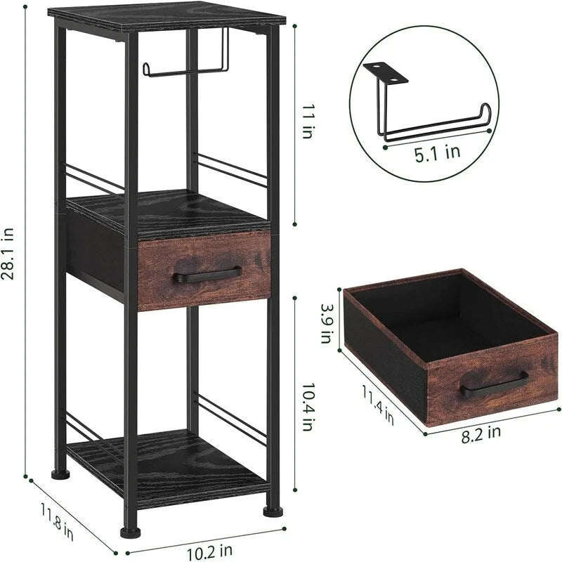 Compact 3-Tier Bathroom Shelf with Fabric Drawer and Toilet Paper Holder