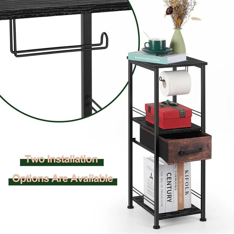 Compact 3-Tier Bathroom Shelf with Fabric Drawer and Toilet Paper Holder