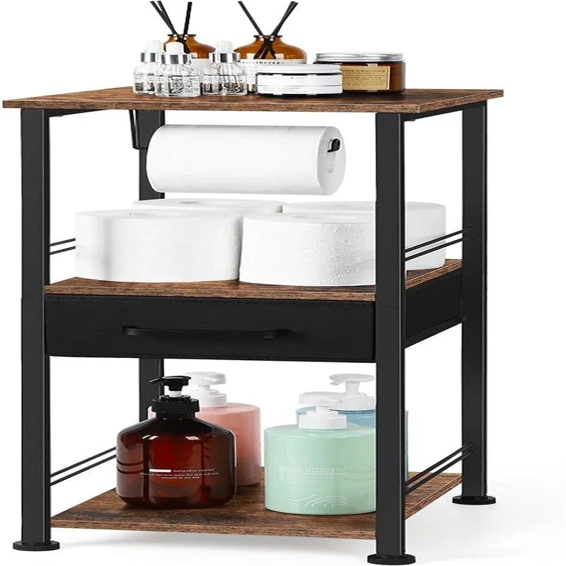 Compact 3-Tier Bathroom Shelf with Fabric Drawer and Toilet Paper Holder