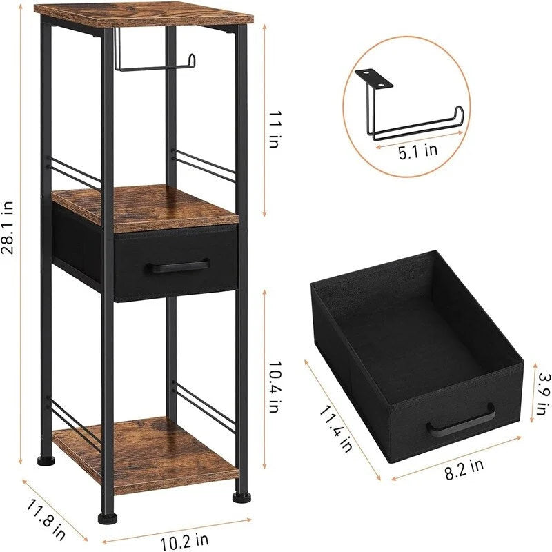 Compact 3-Tier Bathroom Shelf with Fabric Drawer and Toilet Paper Holder
