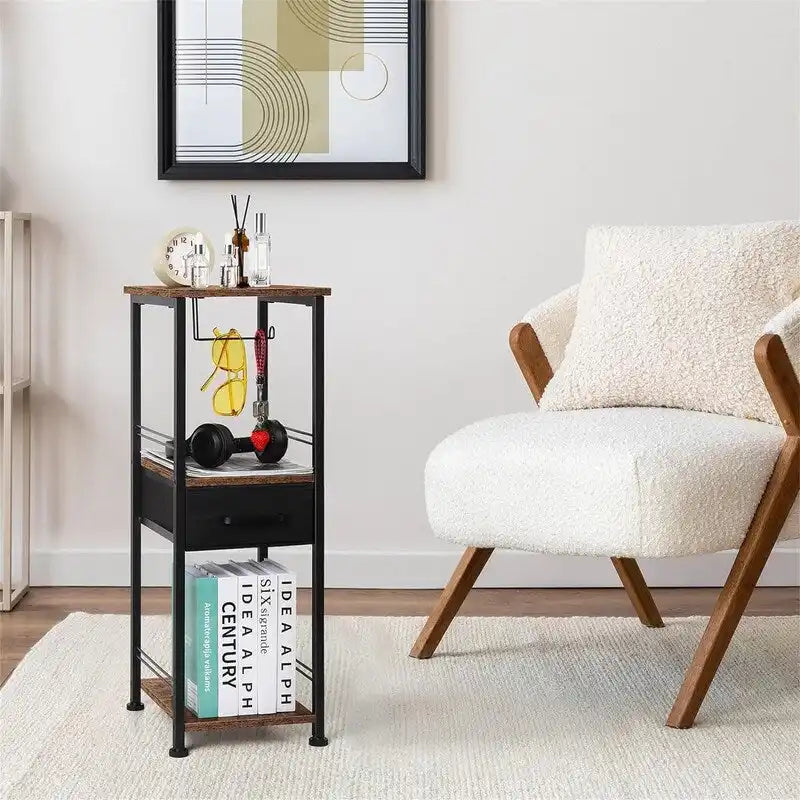 Compact 3-Tier Bathroom Shelf with Fabric Drawer and Toilet Paper Holder