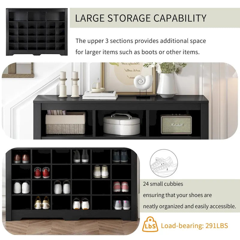 Sleek Design 24 Shoe Cubby Console, Modern Shoe Cabinet with Curved Base, Versatile Sideboard with High-quality for Hallway