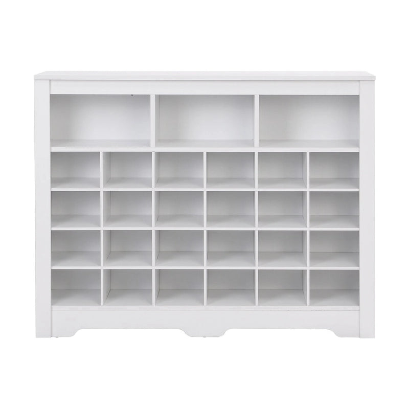 Sleek Design 24 Shoe Cubby Console, Modern Shoe Cabinet with Curved Base, Versatile Sideboard with High-quality for Hallway