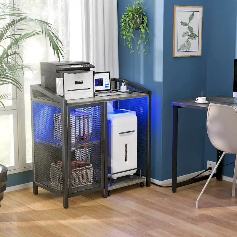 File Cabinet with Charge Station, Storage Cabinet with Paper Shredder Stand On Wheel