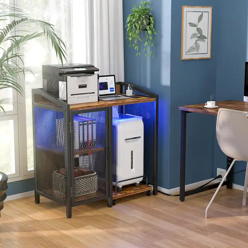 File Cabinet with Charge Station, Storage Cabinet with Paper Shredder Stand On Wheel