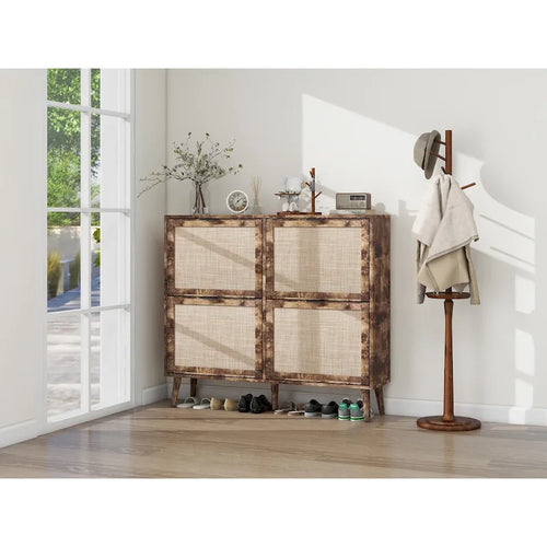 4 Door Shoe Rack, Freestanding Modern Shoe Storage Cabinet, for Entryway